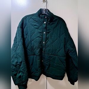 BlankNYC quilted drop shoulder green fall jacket